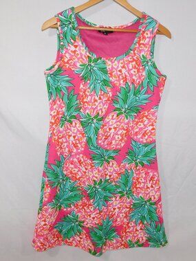 Ronni Nicole Tropical Pineapple pink orange green Sleeveless Dress Womens M